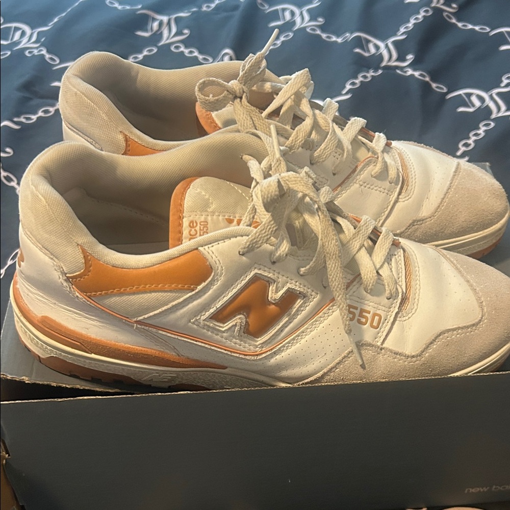 New Balance 550 White and Orange Athletic Shoes
